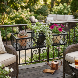 Heart-Scroll Railing Metal Planter Shelf