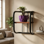 Wall Mounted Iron Shelf with Wooden Base