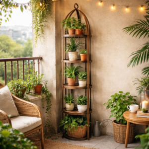 5 Tier Metal Wood Corner Shelf Stand