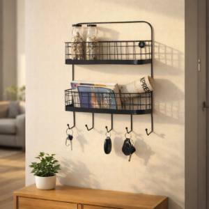 2 Tier Wall Shelf Organizer with Hooks