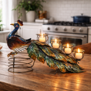 peacock metal candle holder