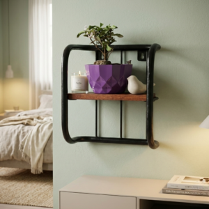 Wall Mounted Iron Shelf with Wooden Base