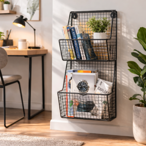 wall mounted metal basket organizer