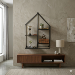 house shape metal wall shelf
