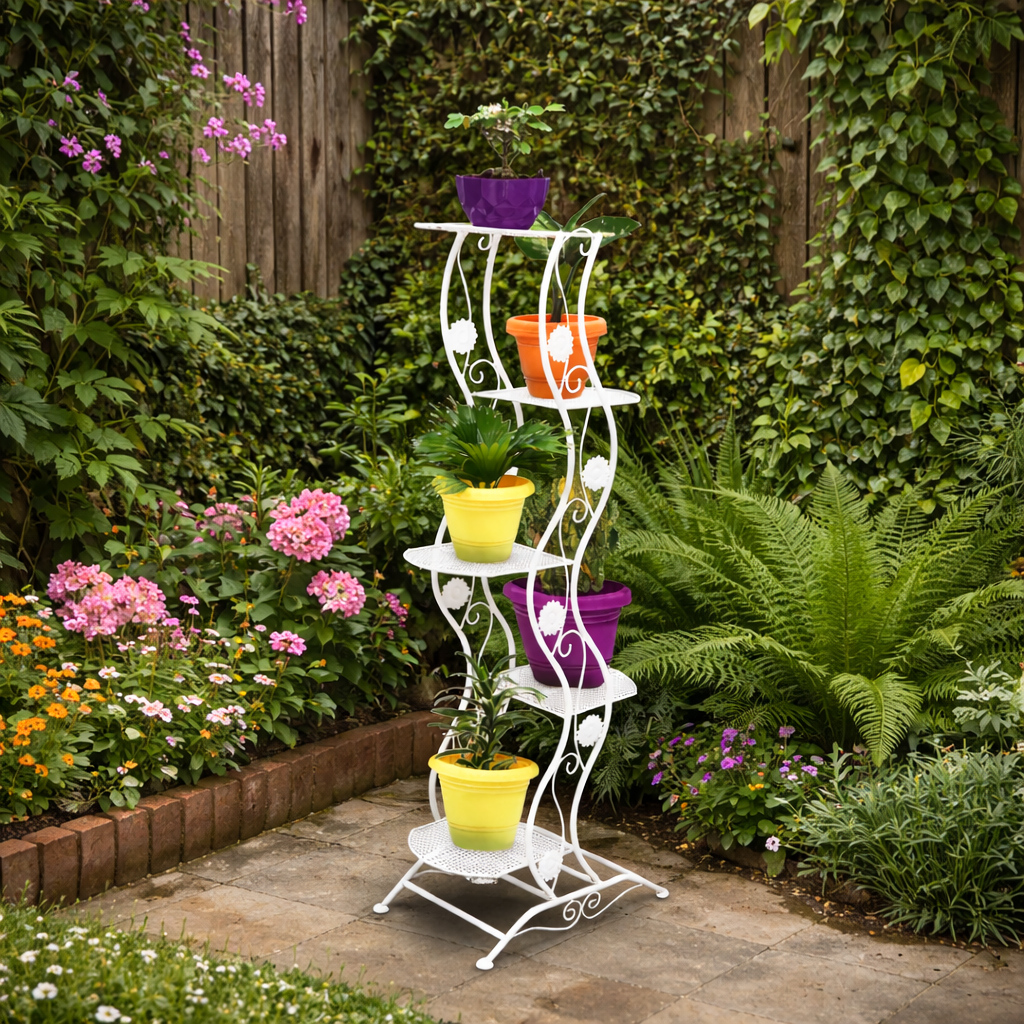 5-Tier White Metal Plant Stand