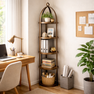 5 Tier Metal Wood Corner Shelf Stand