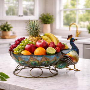 peacock decorative metal fruit basket