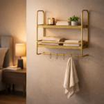 Metal Wall Shelf with Hooks
