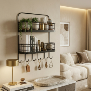 2 Tier Wall Shelf Organizer with Hooks 