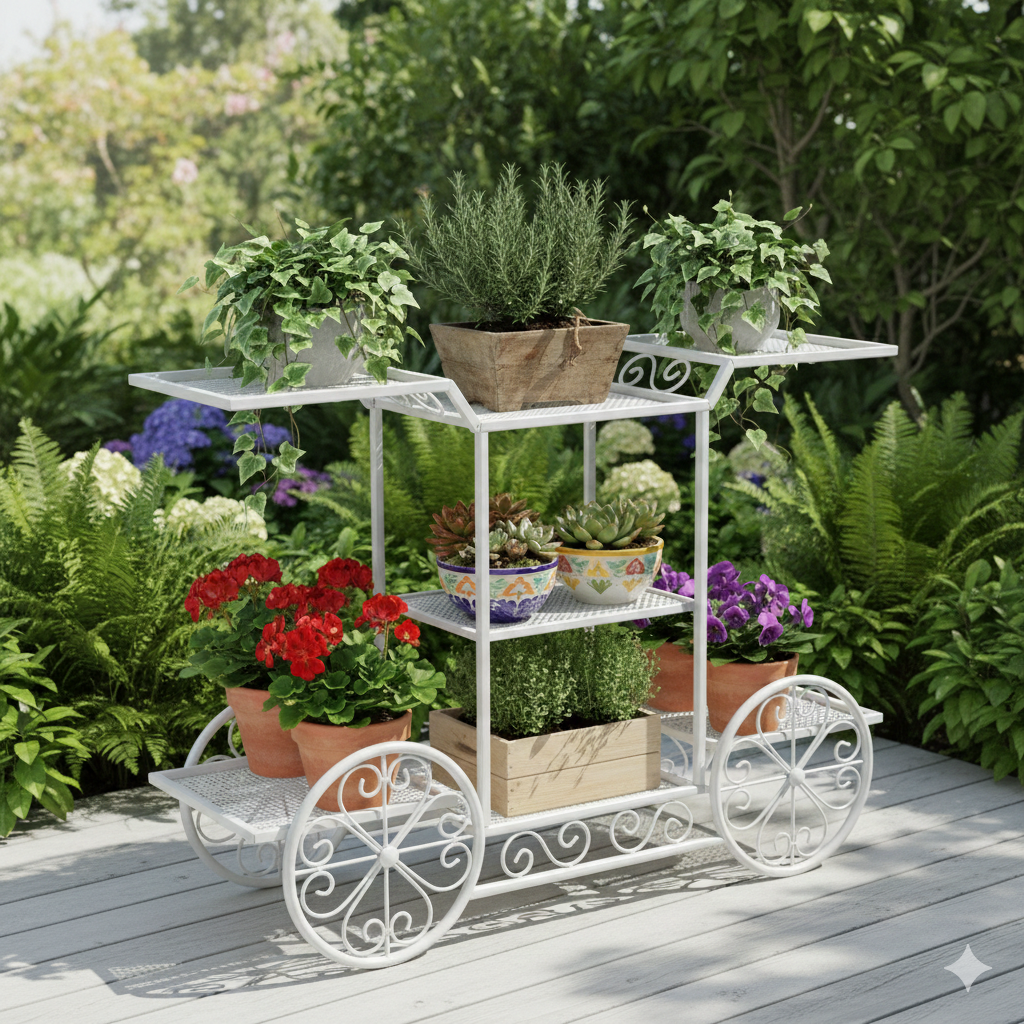 Decorative Trolley Metal Plant Stand