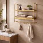 Golden Metal Wall Shelf with Hooks