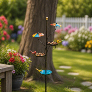 colorful metal bird feeder stand