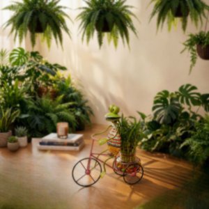 frog metal bicycle planter pot