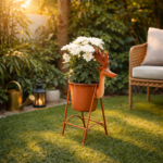 deer metal planter pot