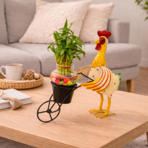 rooster metal planter pot