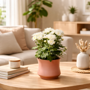 white chrysanthemum flower pot