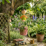 metal hanging boy planter pot
