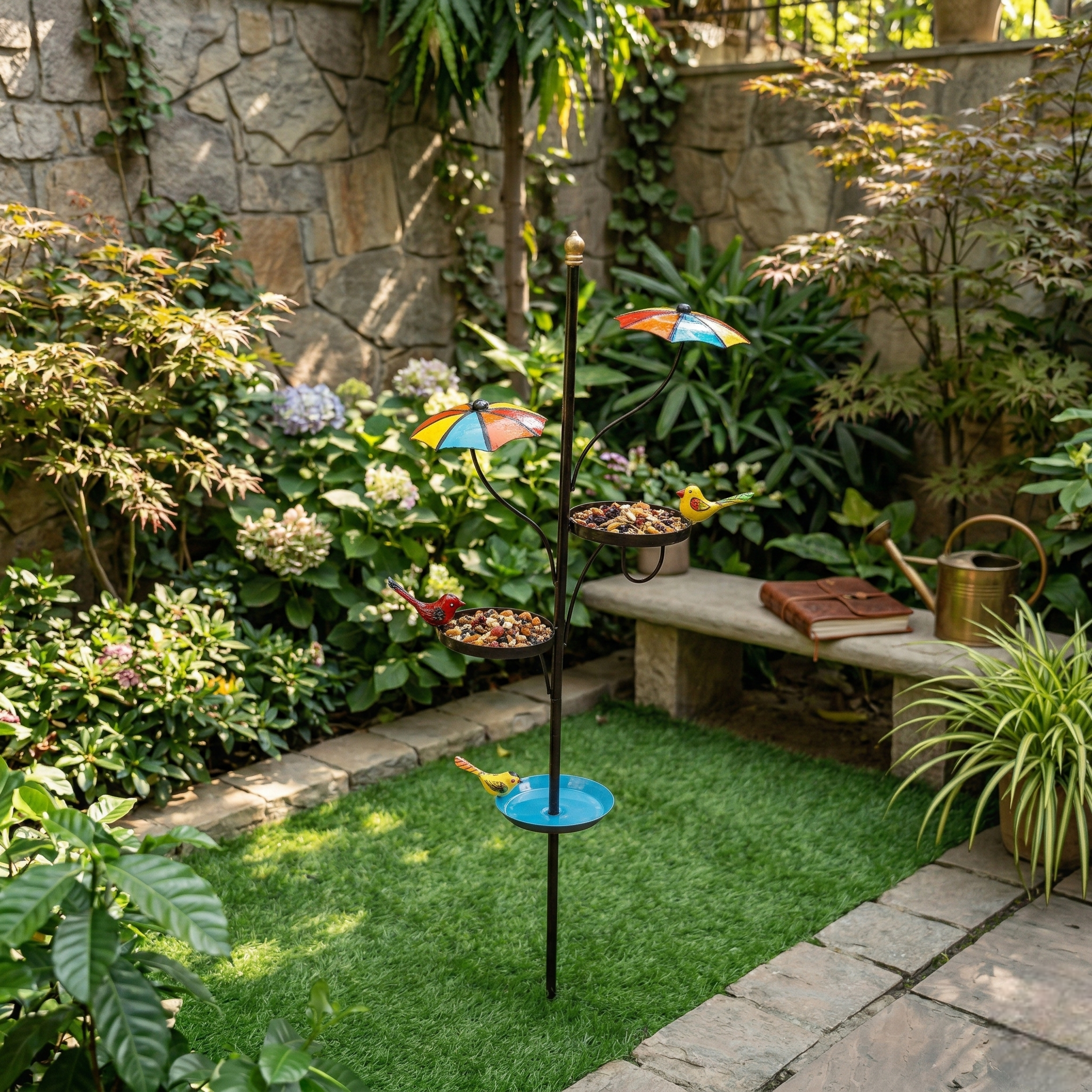 colorful metal bird feeder stand
