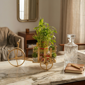 golden metal bicycle planter